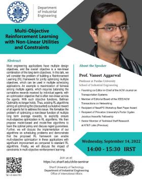 وبینار بین‌المللی Multi-Objective Reinforcement Learning with Non-Linear Utilities and Constraints