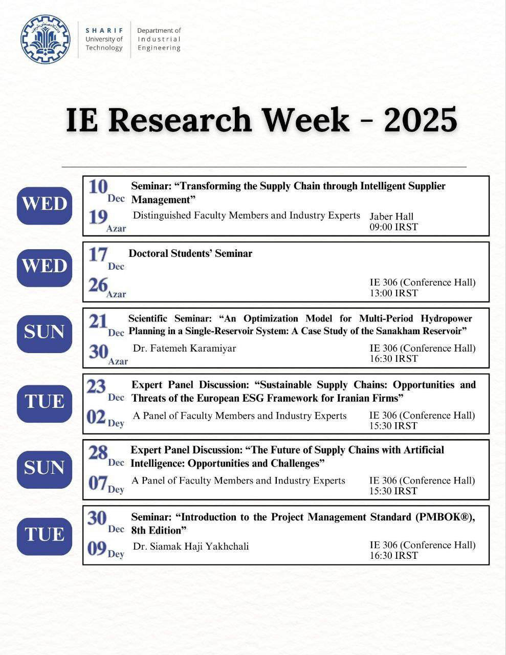 Research Week Program 2025 – Faculty of Industrial Engineering