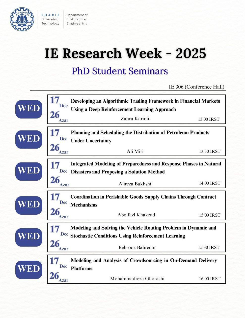 PhD Students Seminar – Wednesday, December 17, 2025